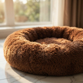 Luxury Calming Donut Pet Bed – Anti-Anxiety Ultra-Soft Faux Fur Dog & Cat Cushion – Self-Warming Round Cuddler with Raised Rim Support